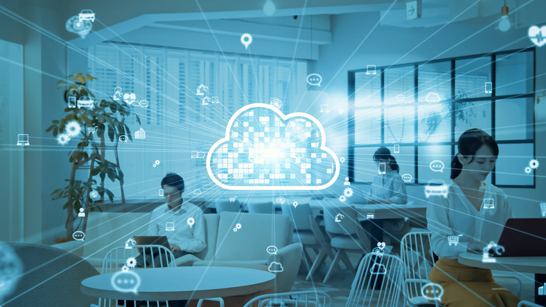 OracleCloud@customer concept. Software as a Service. SaaS. Communication network.